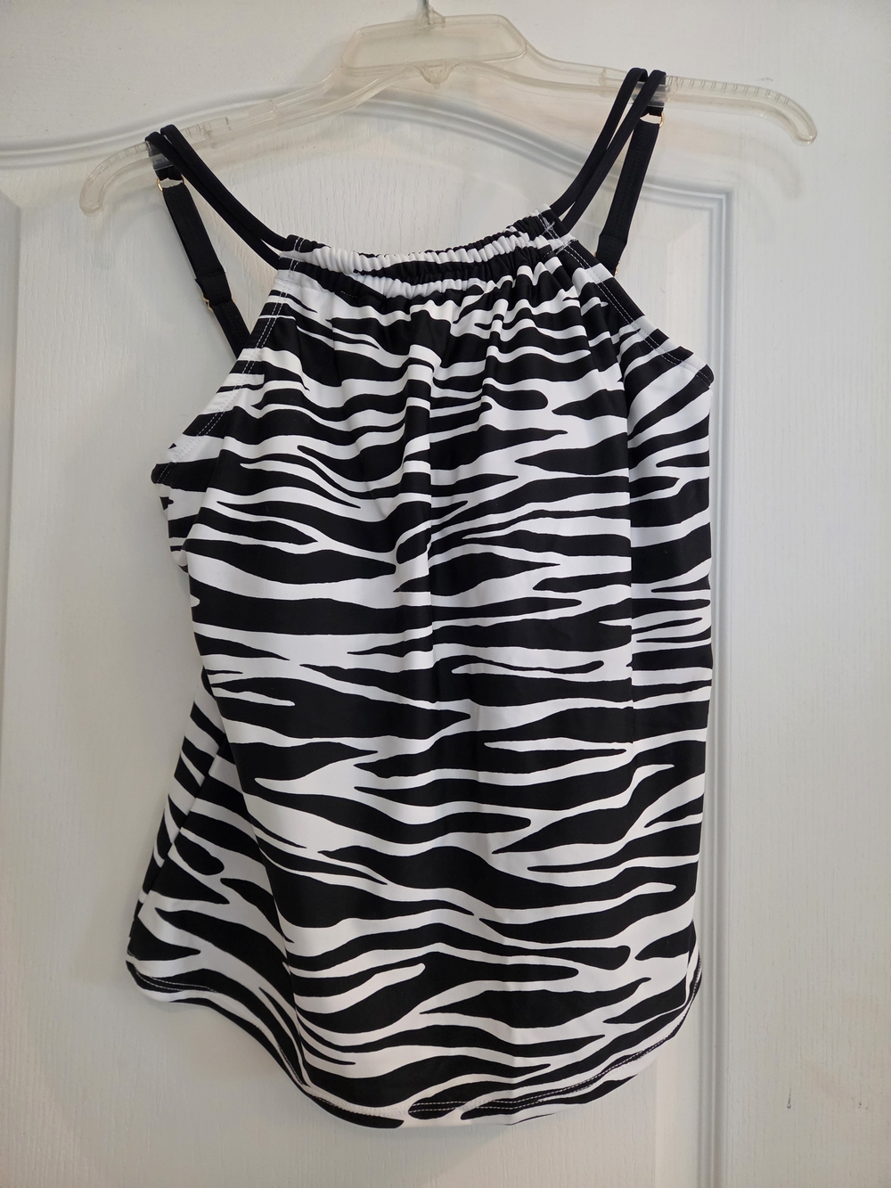 New.  Maxine of Hollywood White Strapless Swim Bandeau with Zebra Trim